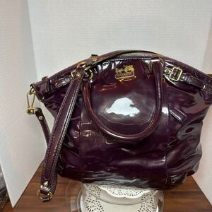 Coach Madison Sophia Satchel Plum Purple Patent Leather Gold Hardware Handbag